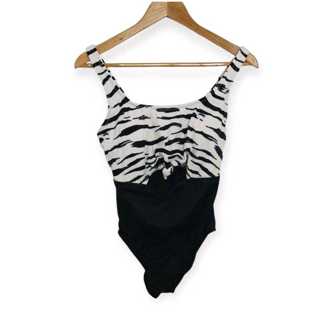Beach Betty By Miracle Brands Women's Size Small Swimsuit Zebra Print Black